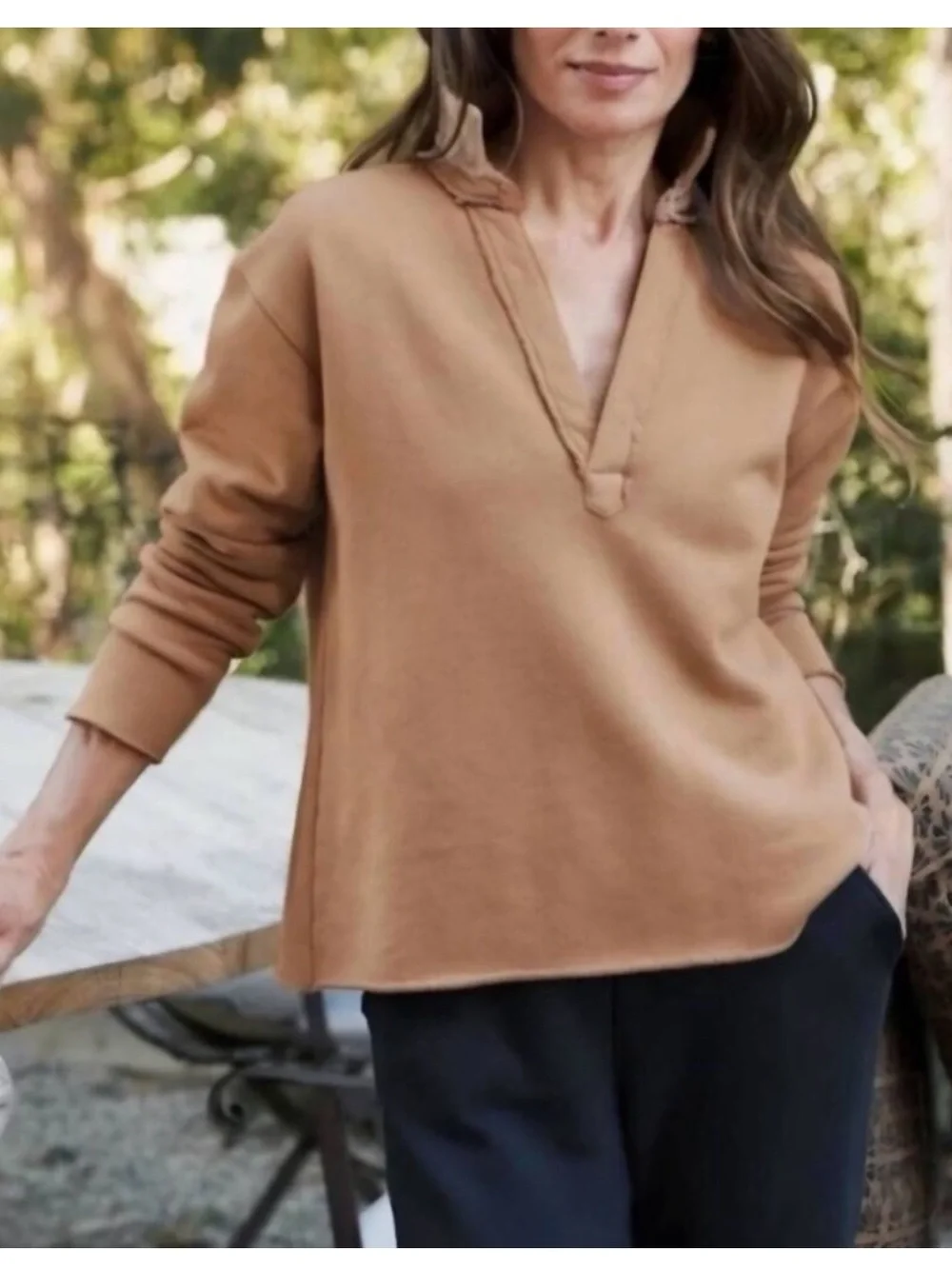Frank & Eileen Patrick Popover Henley Triple Fleece Camel - Picture 1 of 5